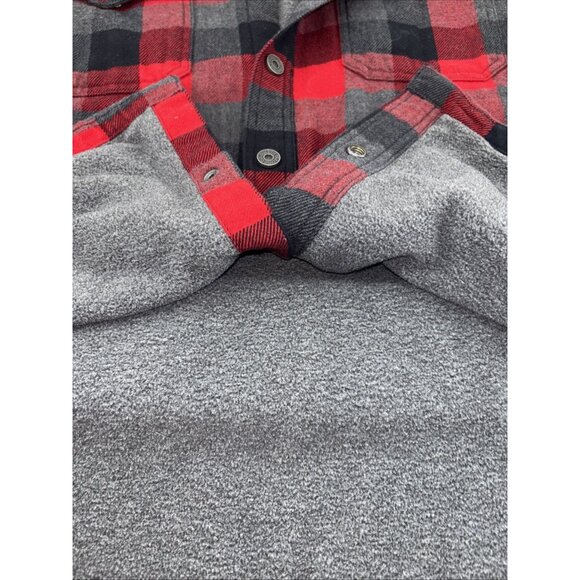 Duluth Trading Flapjack Jacket Mens M Red Plaid Flannel Fleece Lined Shacket - Picture 6 of 8